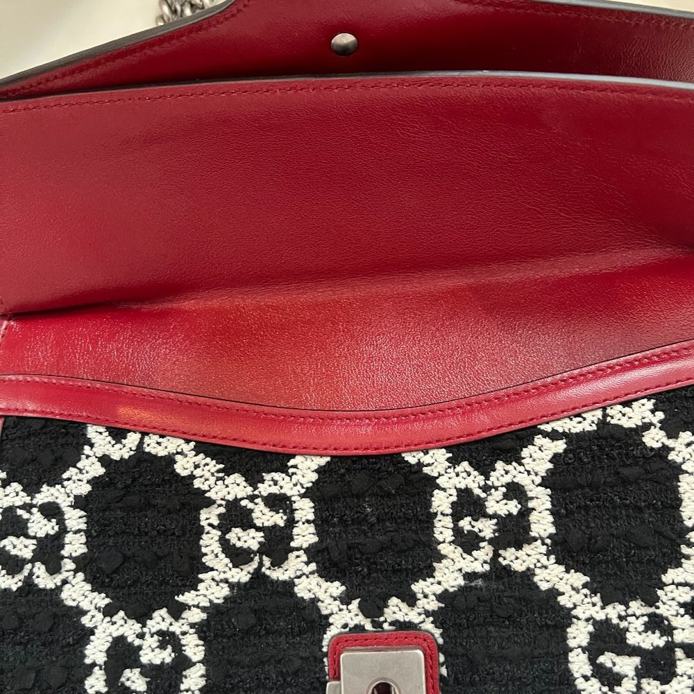 GUCCI Dionysus GG Black White Tweed Red Leather Bag Purse Limited Edition 11 x 7 - Picture 8 of 16